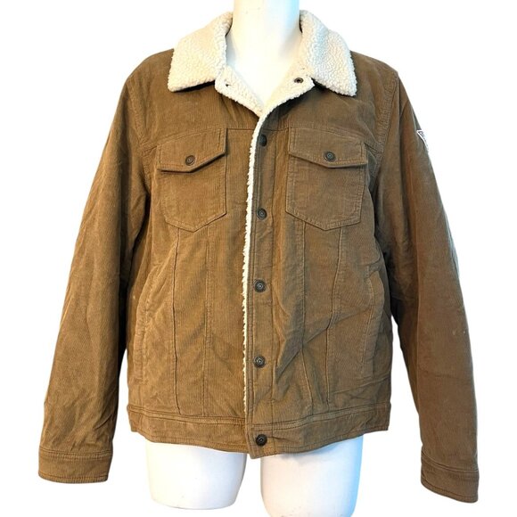 Guess Mens Medium Beige Corduroy Bomber Jacket Faux Fur Sherpa NWT $195 - Picture 1 of 7